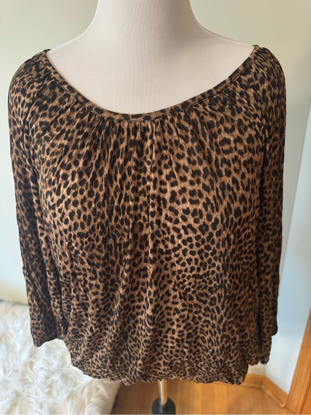 Michael Kors Leopard Print Scoop Neck Top - Brown/Black